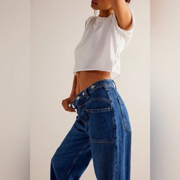 NWT FREE PEOPLE - We The Free Palmer Cuffed Jeans in colour Tunnel Vision - Picture 7 of 7
